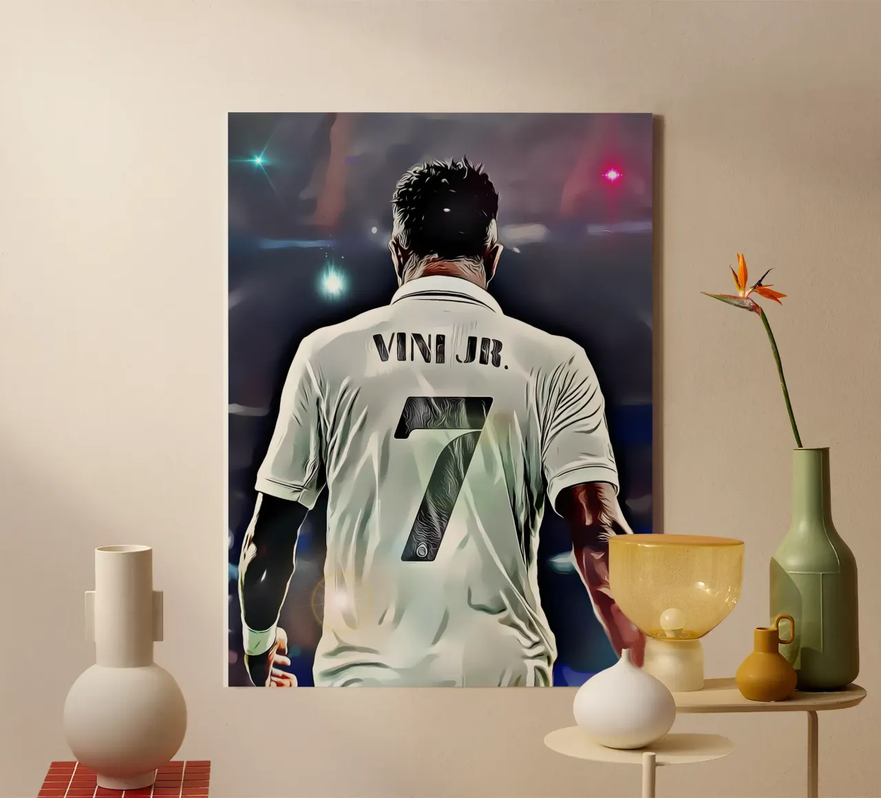 Vinícius Júnior con la maglia numero 7 del Real Madrid tela con Cornice a cassetta da dark eagle