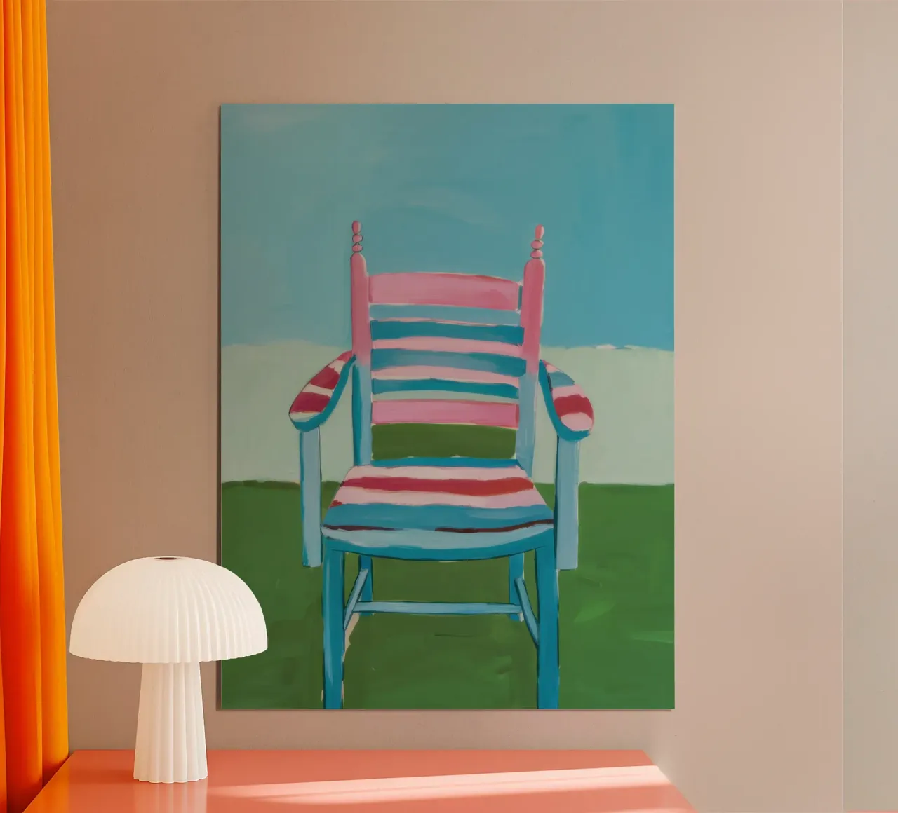 Sedia a righe pastello poster con telaio in alluminio da Bruce Juice