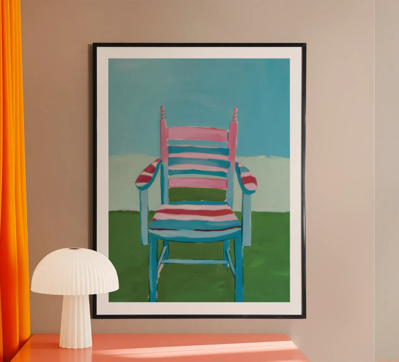 Sedia a righe pastello poster con telaio in alluminio da Bruce Juice