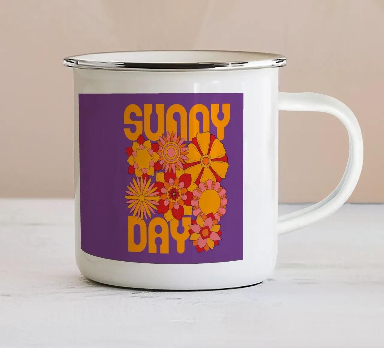 Sunny day Retro flower power tazza in smalto da TijanaArtStudio88