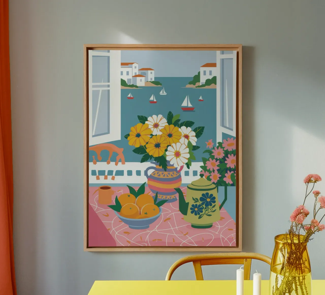 Seaview Window Blooms canvas with Floater frame by Autumn Season