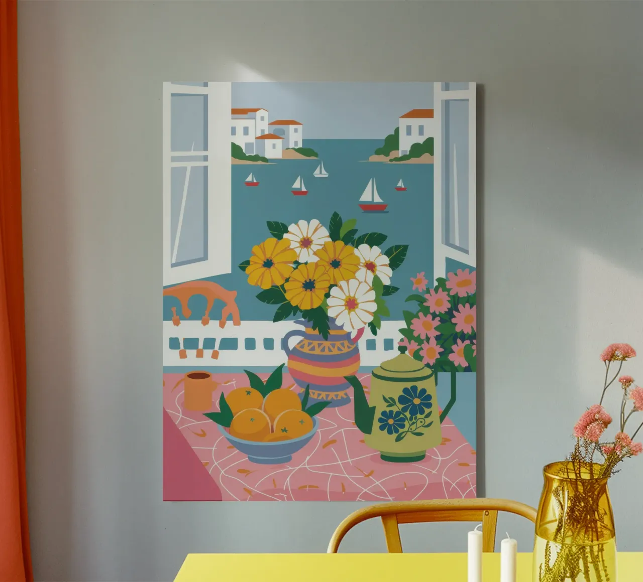 Seaview Window Blooms canvas with Floater frame by Autumn Season