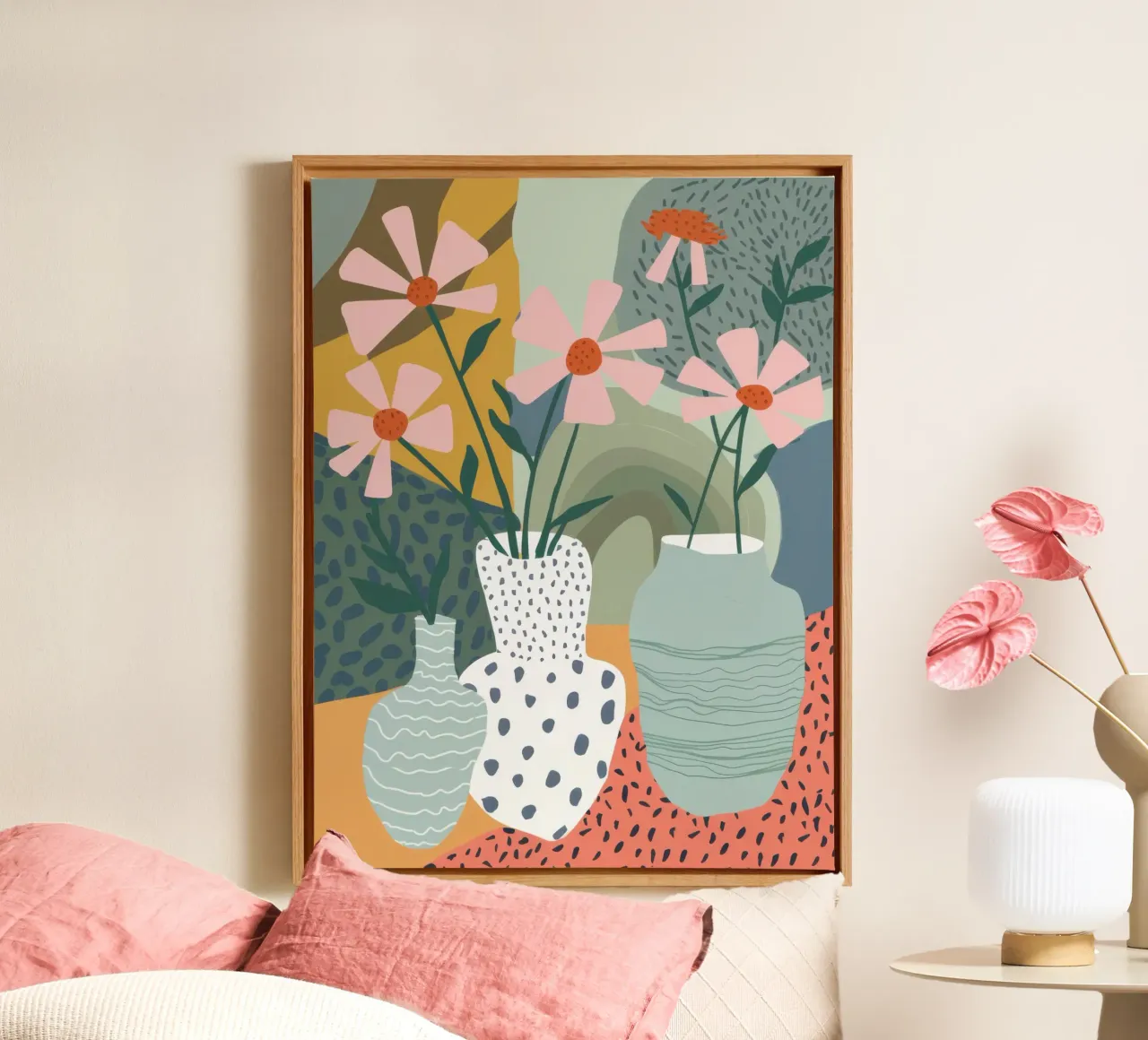 Bouquet di vasi a pois tela con Cornice a cassetta da Bruce Juice