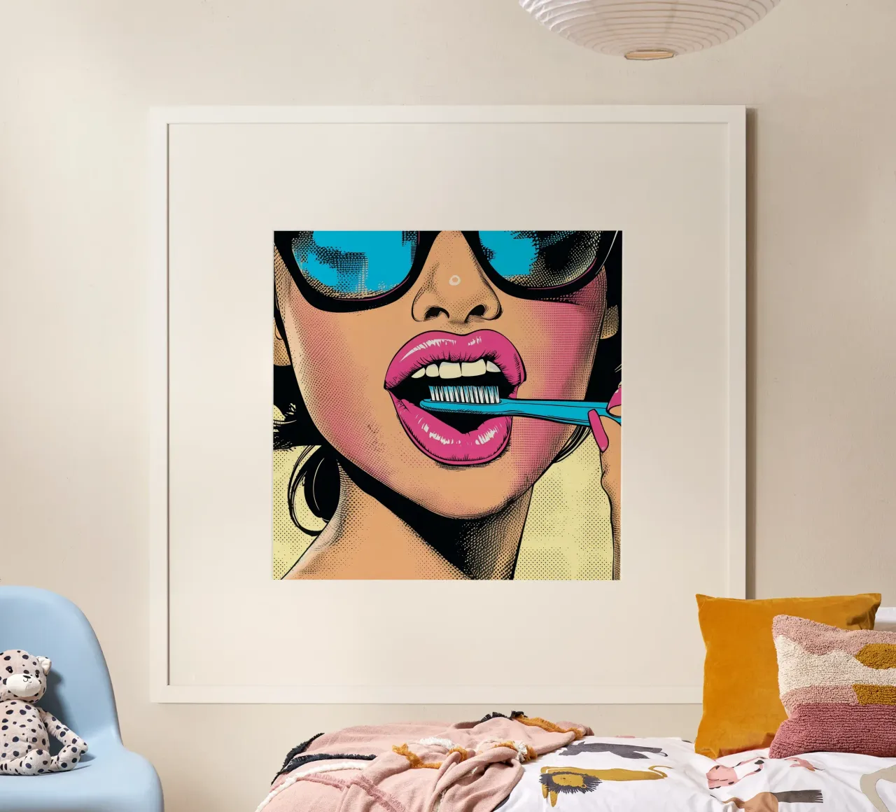 "Dental Pop" - Modern Graphic Art Print | Mujer con cepillo de dientes poster de Synthaira