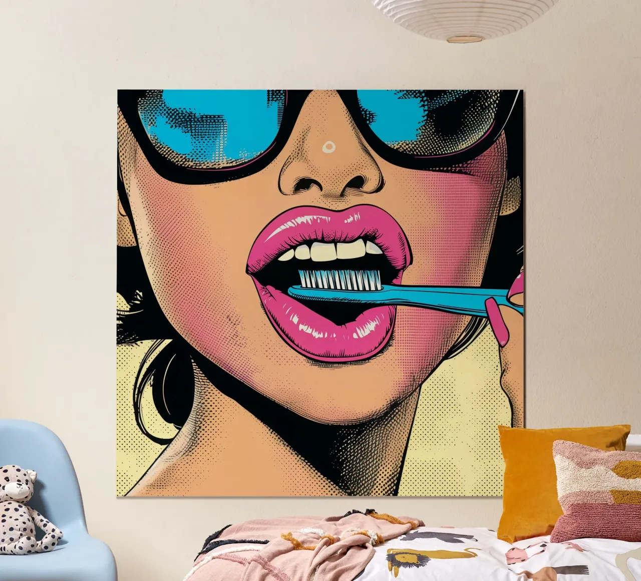 "Dental Pop" - Modern Graphic Art Print | Mujer con cepillo de dientes poster de Synthaira