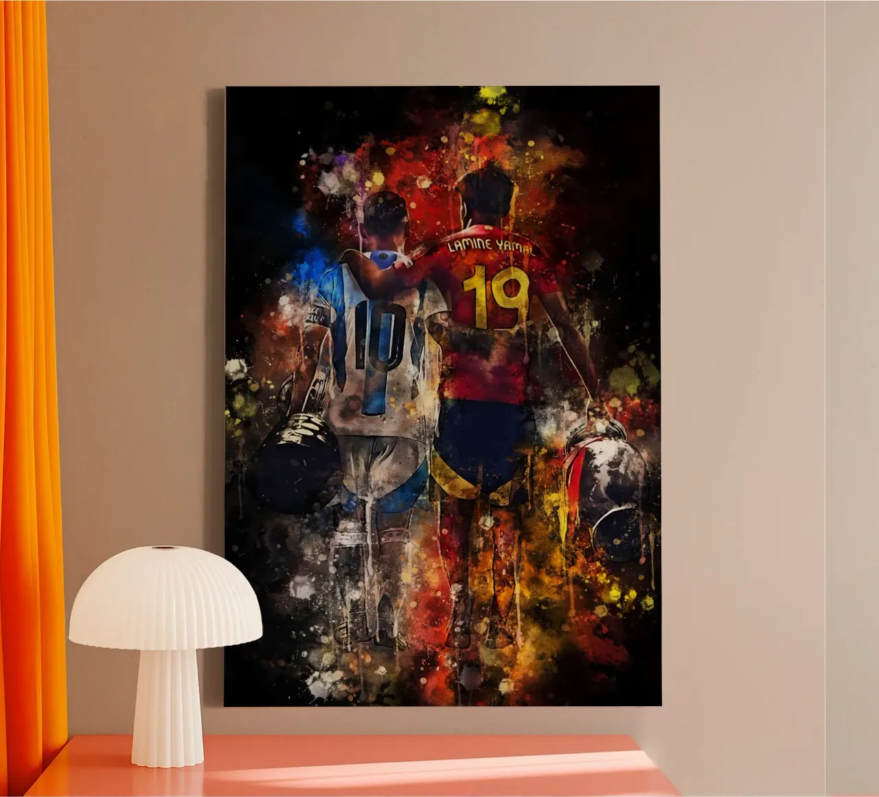 Lionel Messi and Lamine Yamal canvas met Baklijst van MasterInkArt