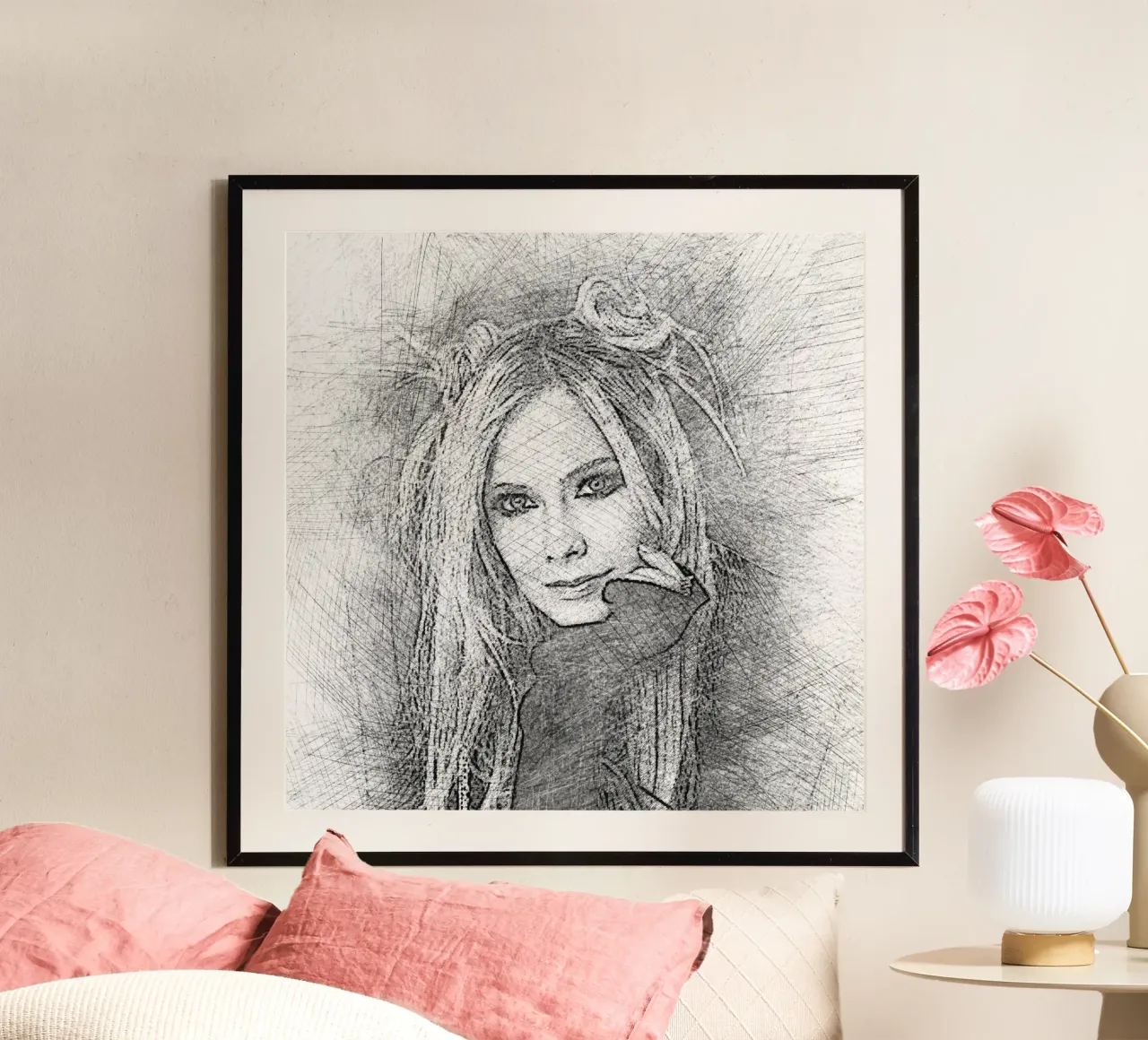 Avril Lavigne - Scetch poster con telaio in alluminio da Trinara
