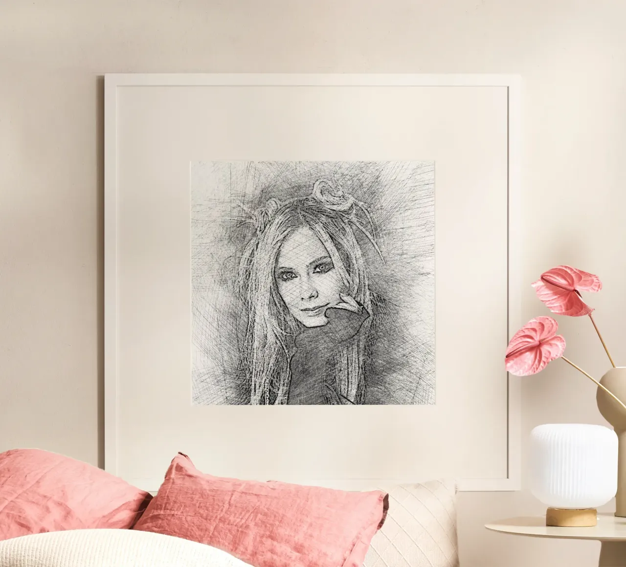 Avril Lavigne - Scetch poster con telaio in alluminio da Trinara