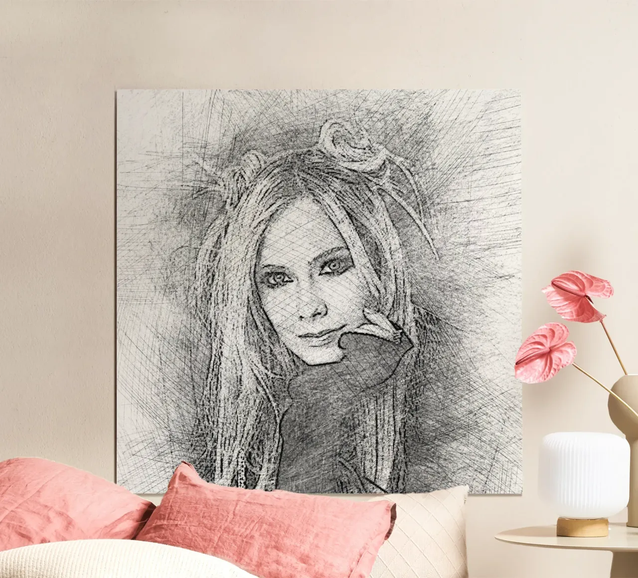 Avril Lavigne - Scetch poster con telaio in alluminio da Trinara