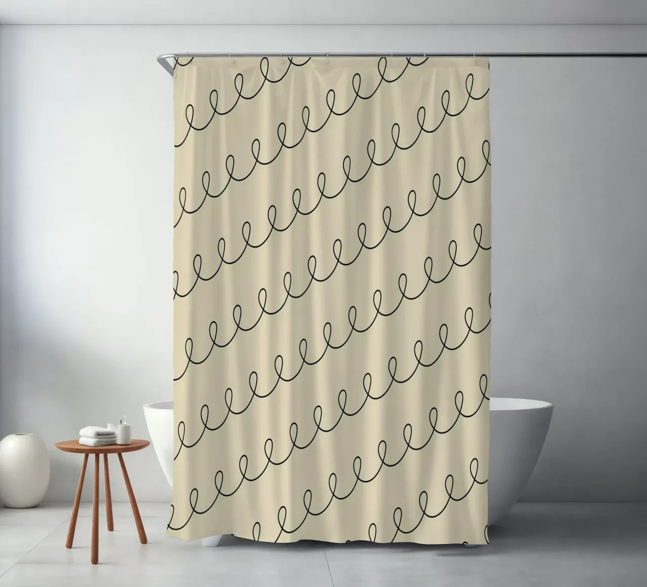 Minimal Geometric Looping Lines Drawing 2 | Black on Beige shower curtain by Beauty in Simplicity