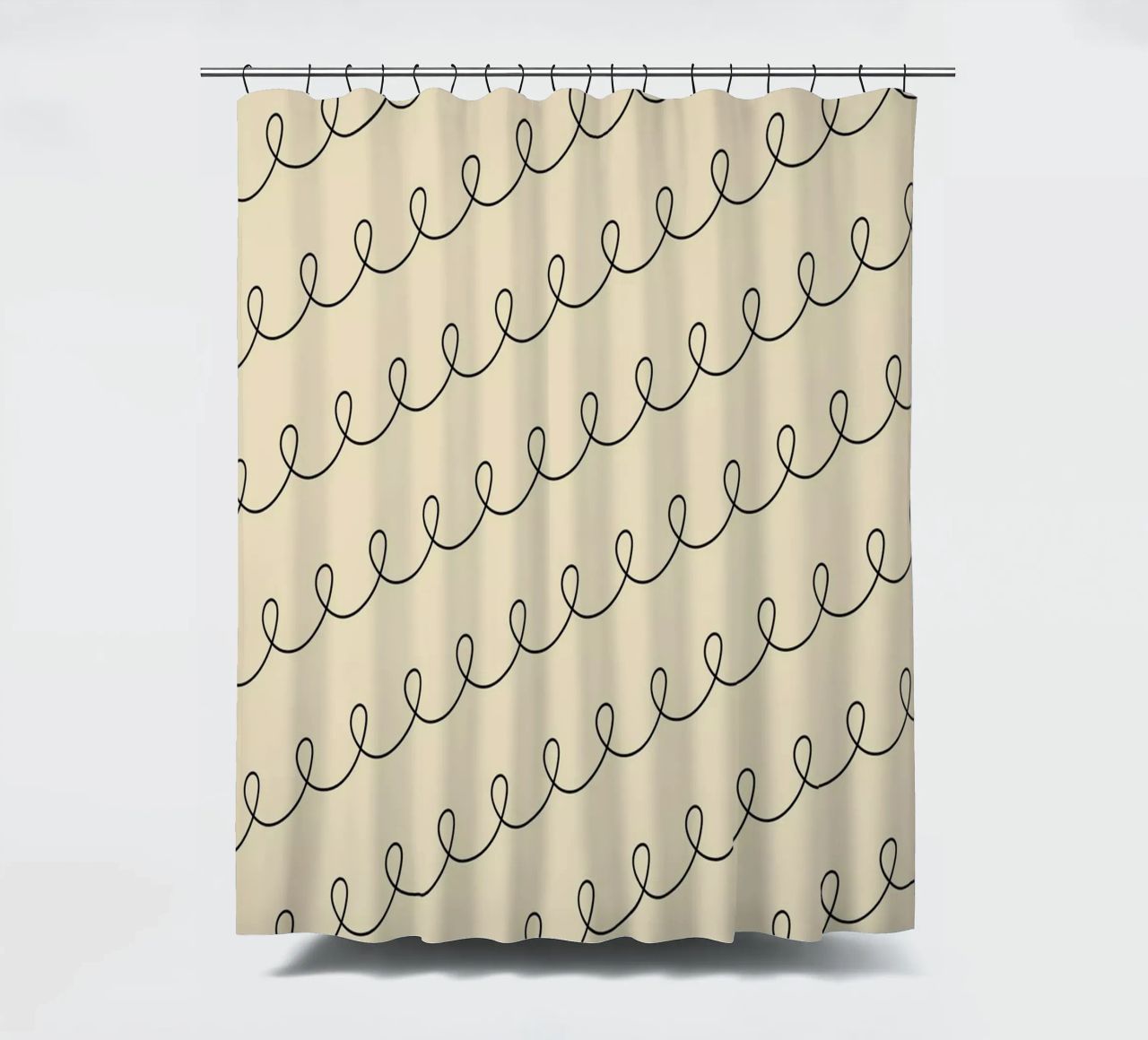 Minimal Geometric Looping Lines Zeichnung 2 | Schwarz auf Beige Duschvorhang von Beauty in Simplicity