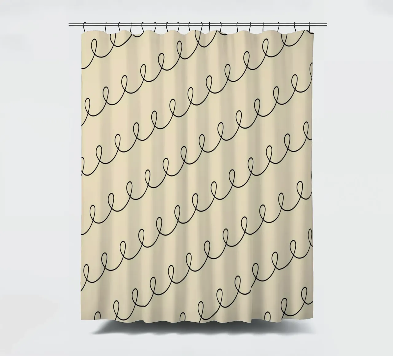 Minimal Geometric Looping Lines Drawing 2 | Black on Beige shower curtain by Beauty in Simplicity