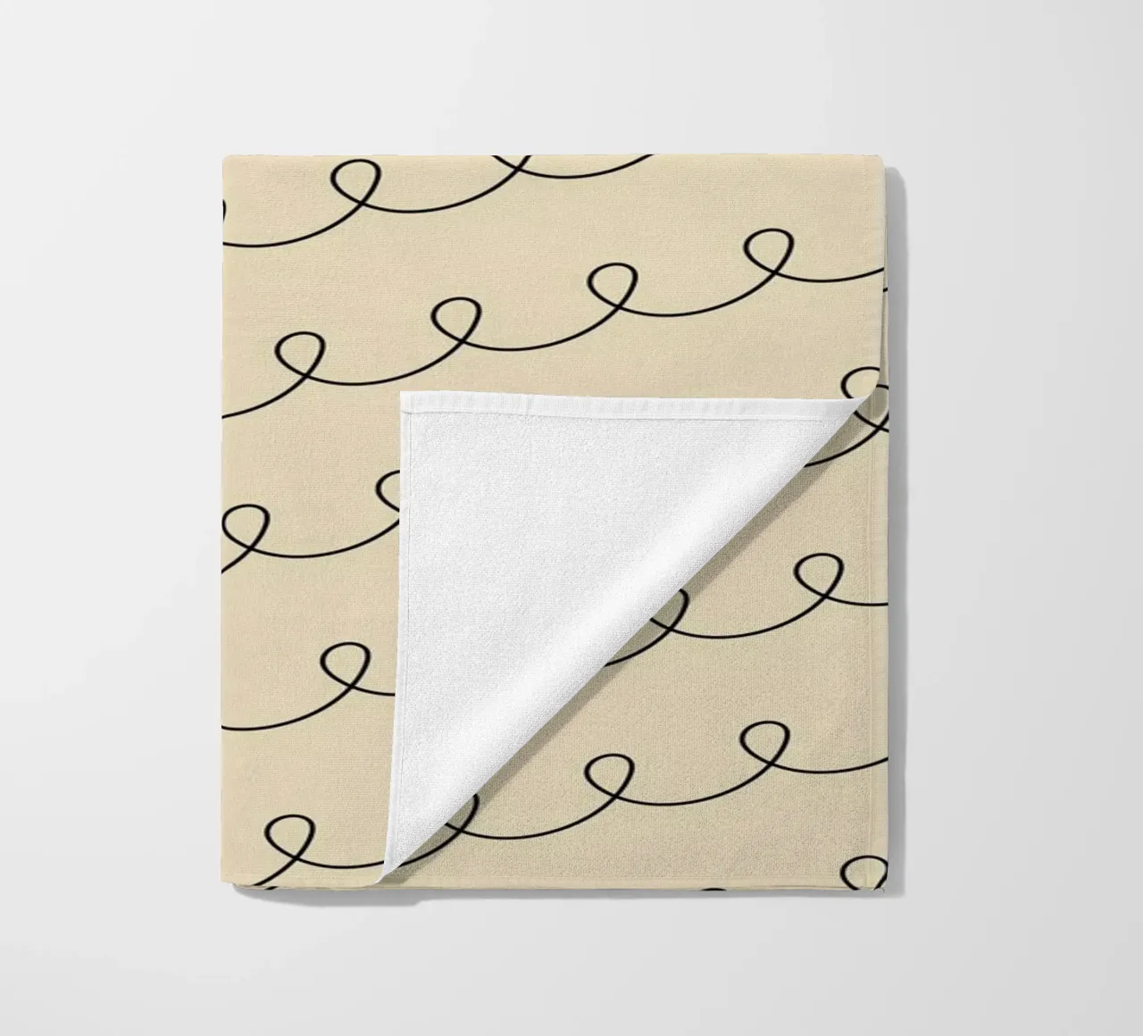 Minimal Geometric Looping Lines Drawing 2 | Black on Beige beach towel by Beauty in Simplicity