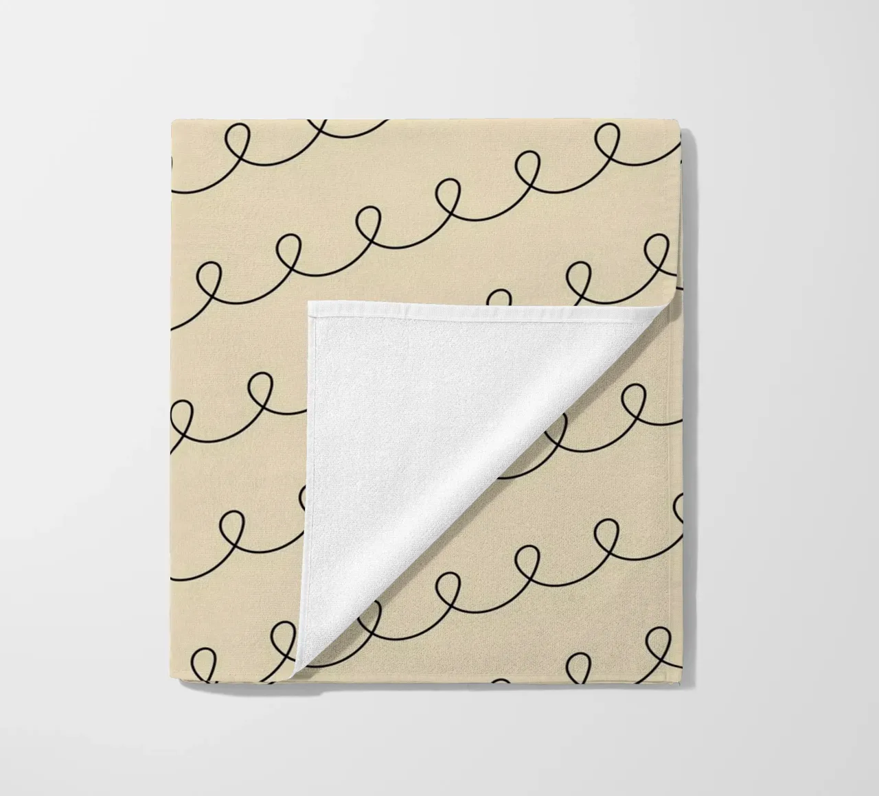 Minimal Geometric Looping Lines Drawing 2 | Black on Beige beach towel by Beauty in Simplicity
