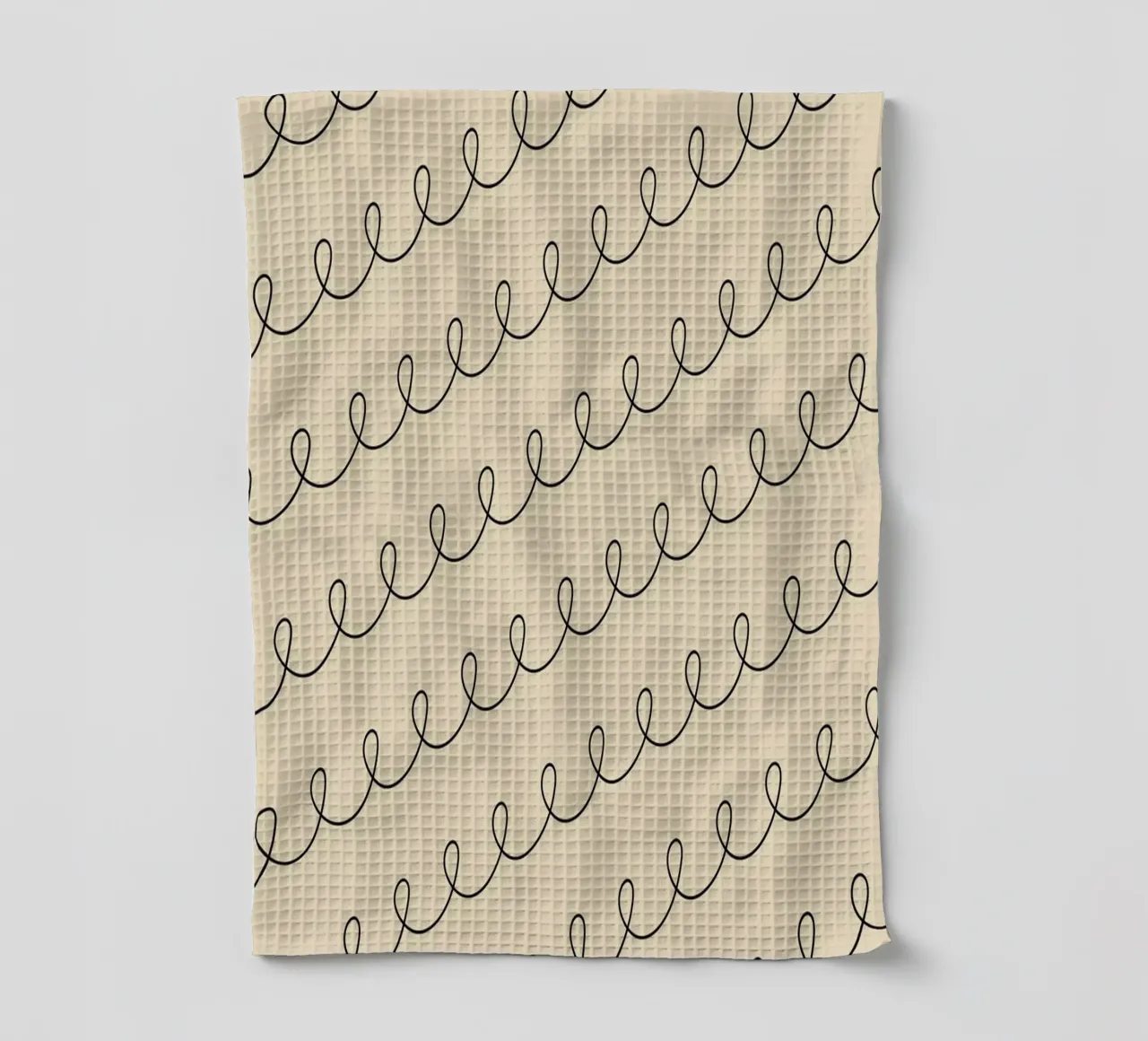 Minimal Geometric Looping Lines Drawing 2 | Black on Beige tea towel by Beauty in Simplicity