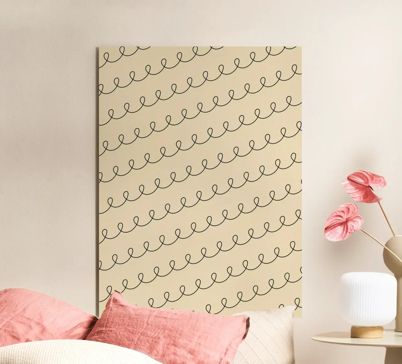 Disegno geometrico minimale di linee ad anello 2 | nero su beige pannello forex da Beauty in Simplicity