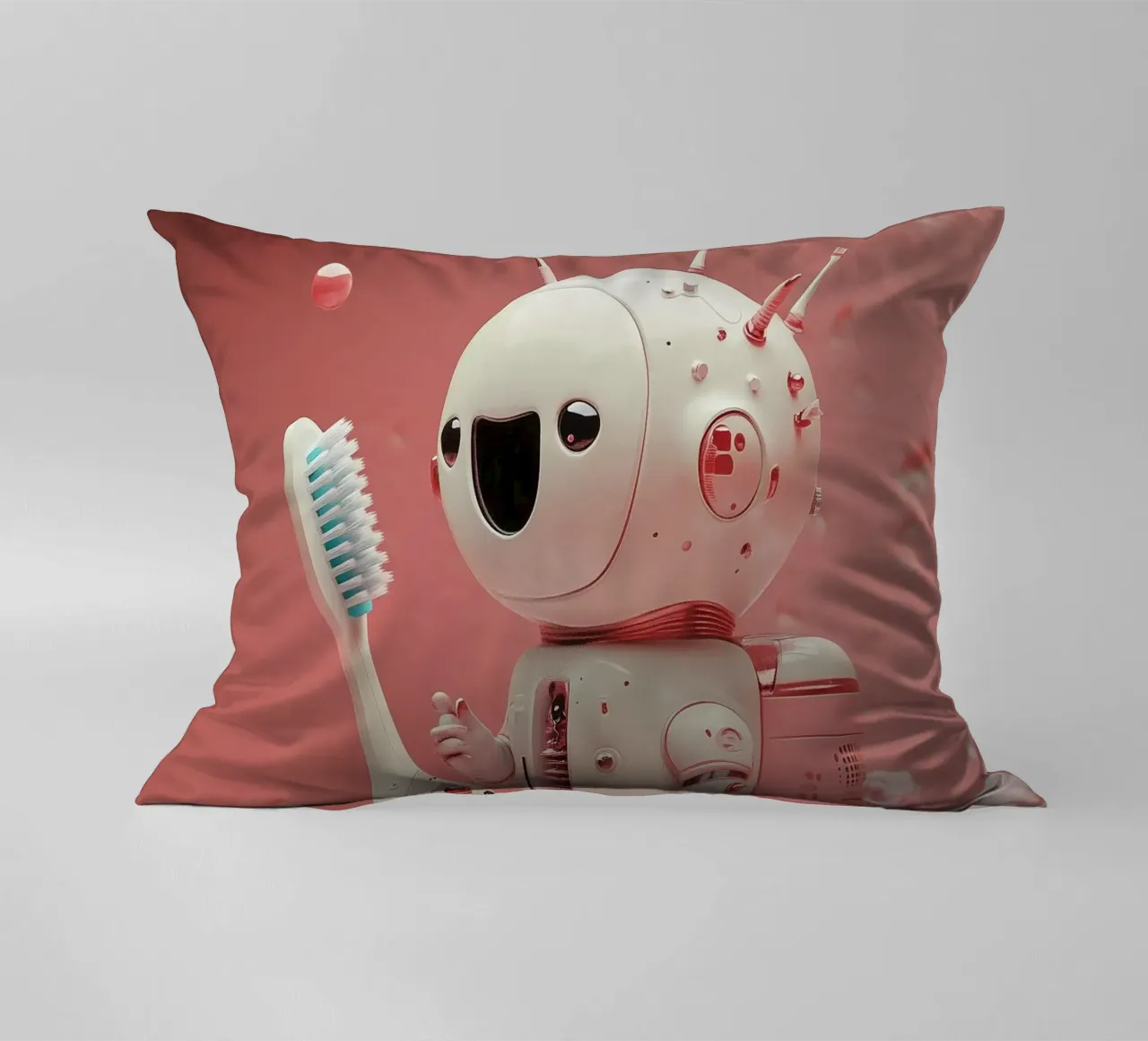 "Cosmic Clean" - Stampa d'arte di un simpatico robot astronauta cuscino da Synthaira