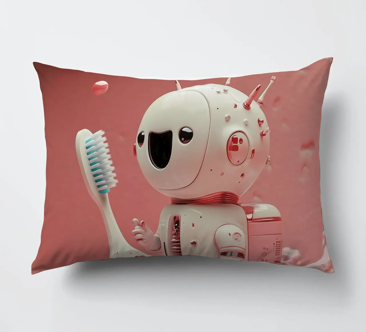 "Cosmic Clean" - Stampa d'arte di un simpatico robot astronauta cuscino da Synthaira