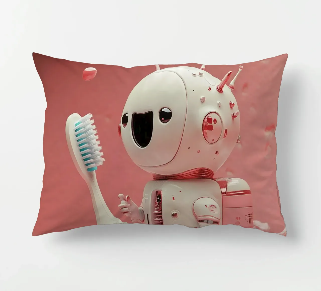 "Cosmic Clean" - Stampa d'arte di un simpatico robot astronauta cuscino da Synthaira