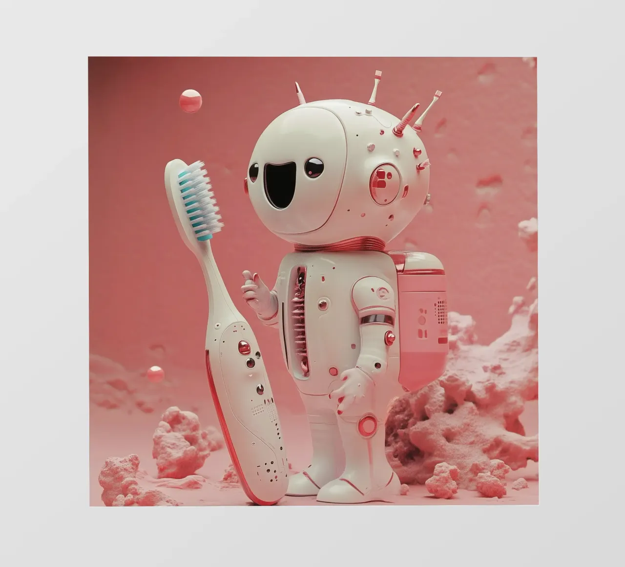 "Cosmic Clean" - Stampa d'arte di un simpatico robot astronauta pellicola backlit da Synthaira