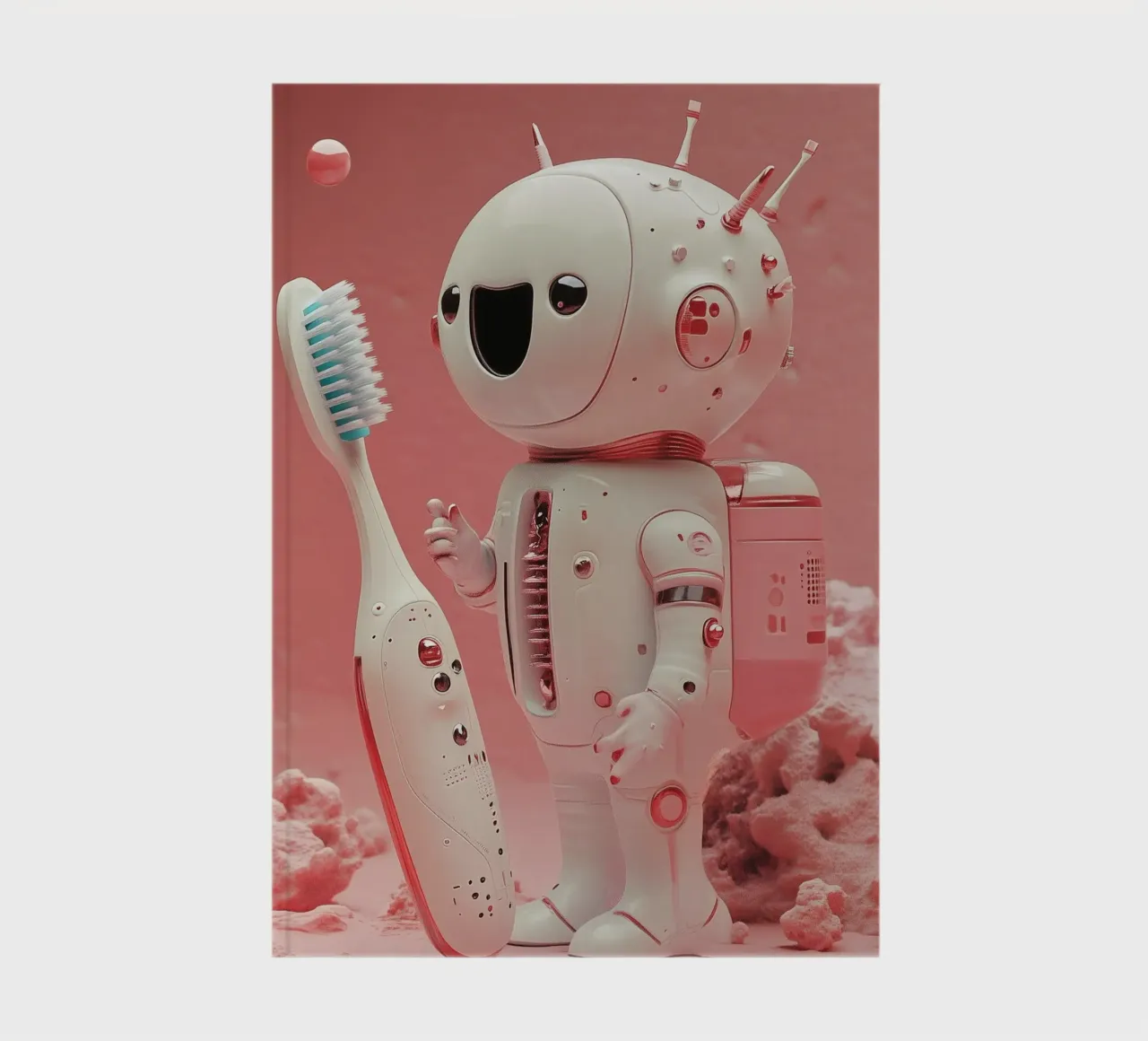 "Cosmic Clean" - Cute Robot Astronaut Art Print notebook by Synthaira
