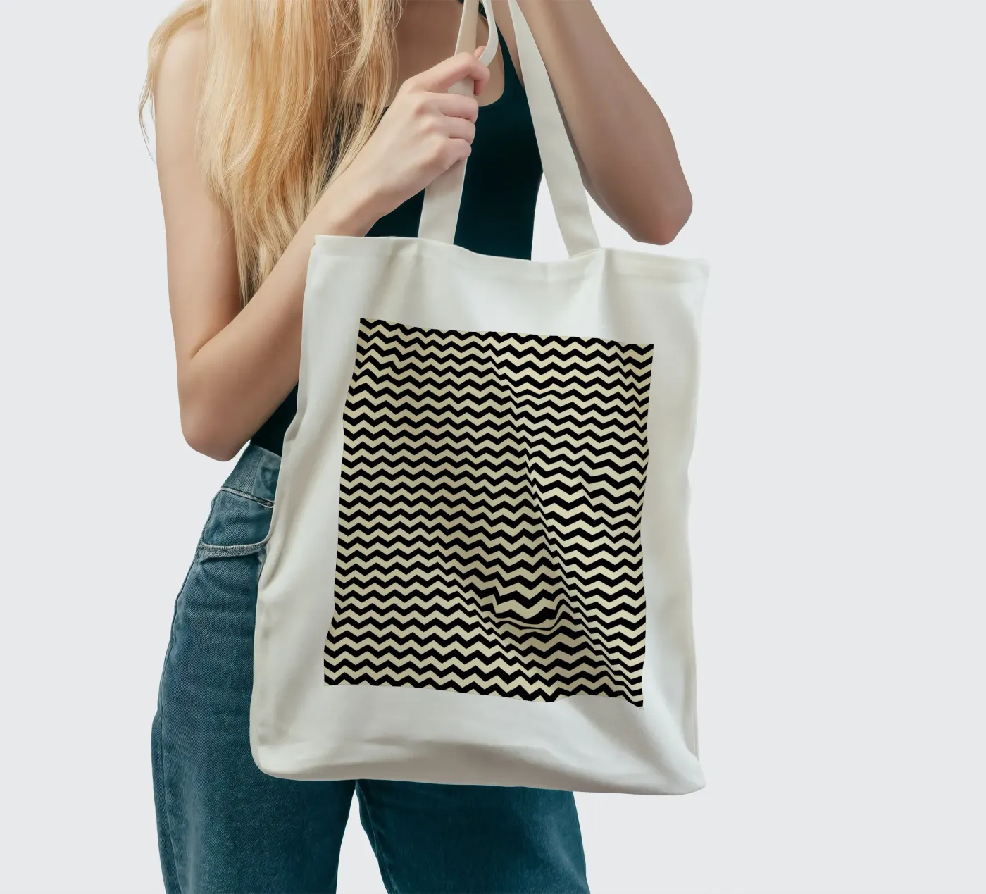 Minimal Chic Basic Chevron Pattern | Black and Beige jute draagtas van Beauty in Simplicity