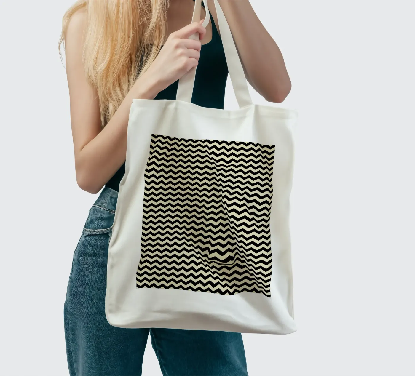 Minimal Chic Basic Chevron Pattern | Nero e Beige borsa in juta da Beauty in Simplicity