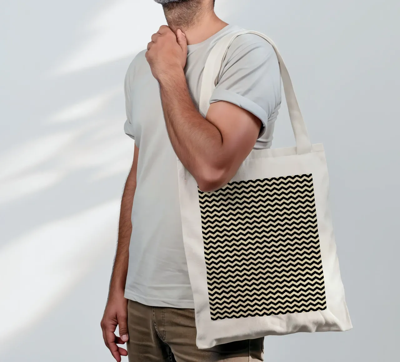 Minimal Chic Basic Chevron Pattern | Black and Beige tote bag by Beauty in Simplicity