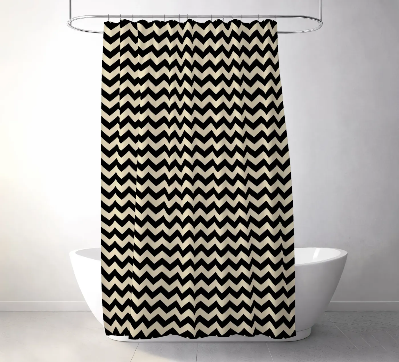 Minimal Chic Basic Chevron Pattern | Black and Beige shower curtain by Beauty in Simplicity