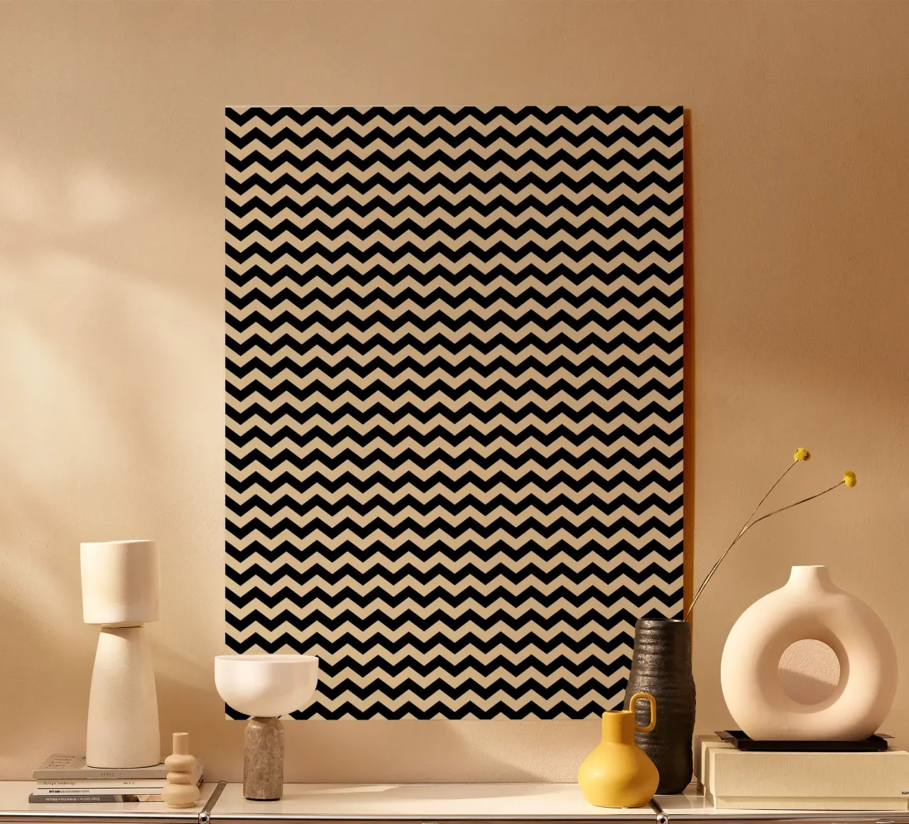 Minimal Chic Basic Chevron-Muster | Schwarz und Beige Acryl-Glas von Beauty in Simplicity
