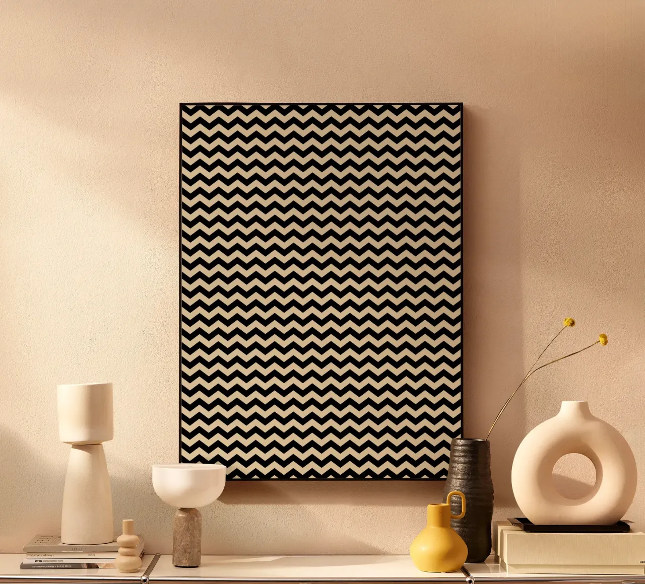 Minimal Chic Basic Chevron Pattern | Nero e Beige pannello forex da Beauty in Simplicity