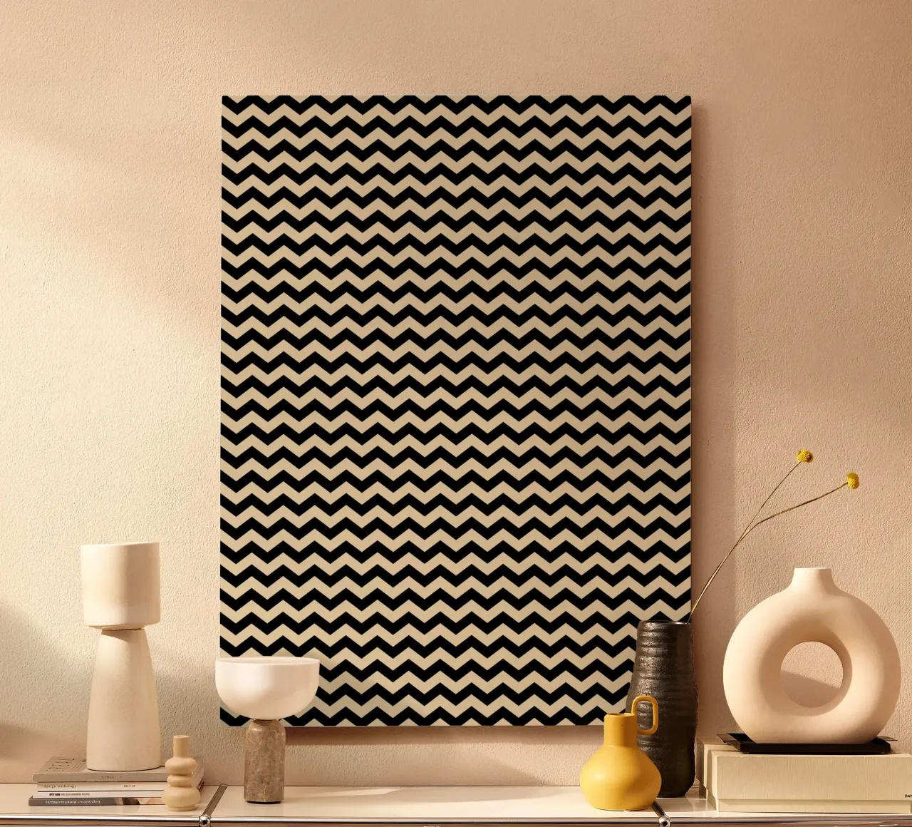 Minimal Chic Basic Chevron Pattern | Nero e Beige pannello forex da Beauty in Simplicity