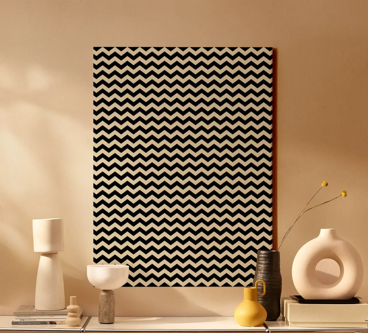 Minimal Chic Basic Chevron Pattern | Nero e Beige tela da Beauty in Simplicity