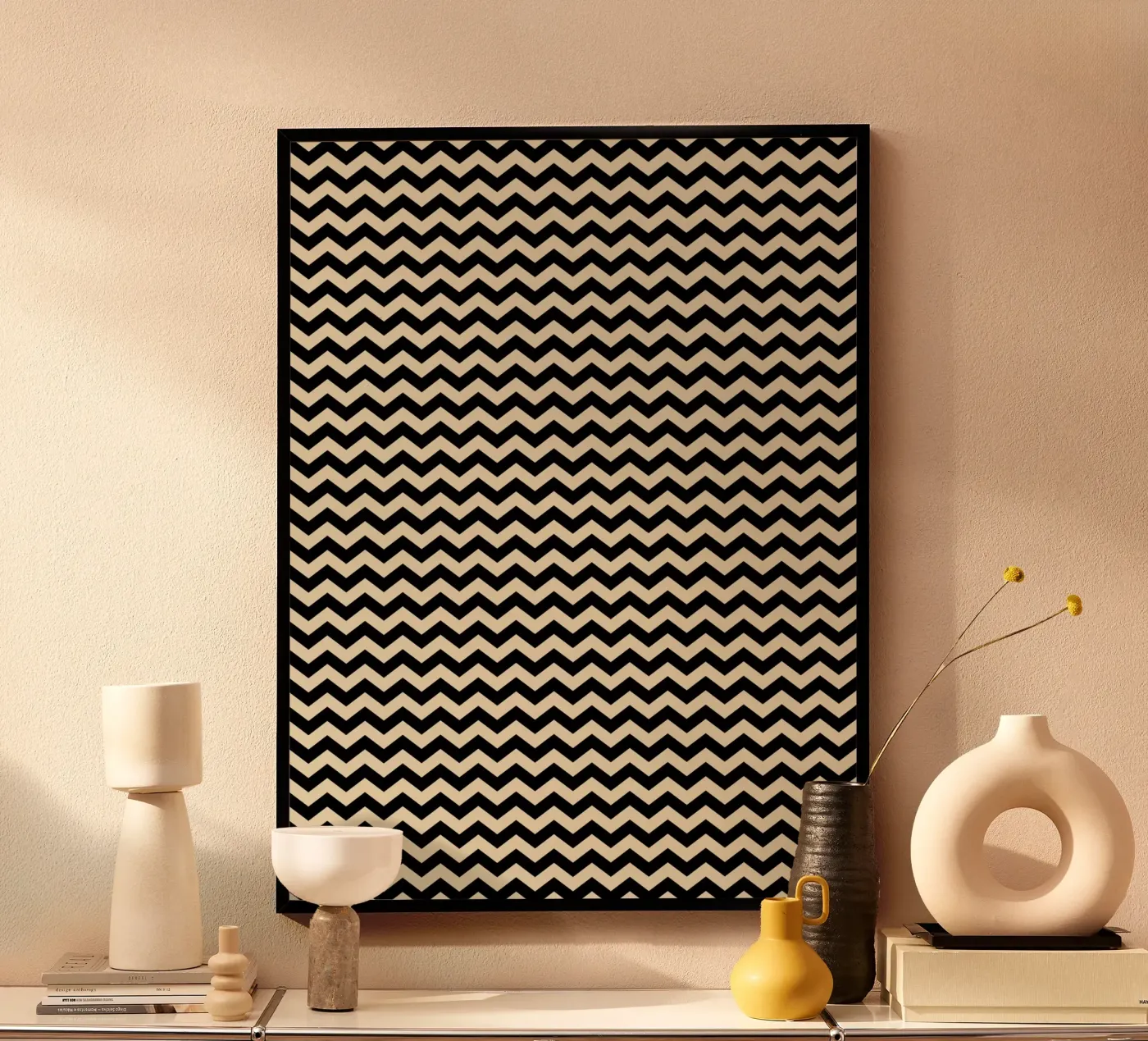Minimal Chic Basic Chevron Pattern | Black and Beige poster da Beauty in Simplicity