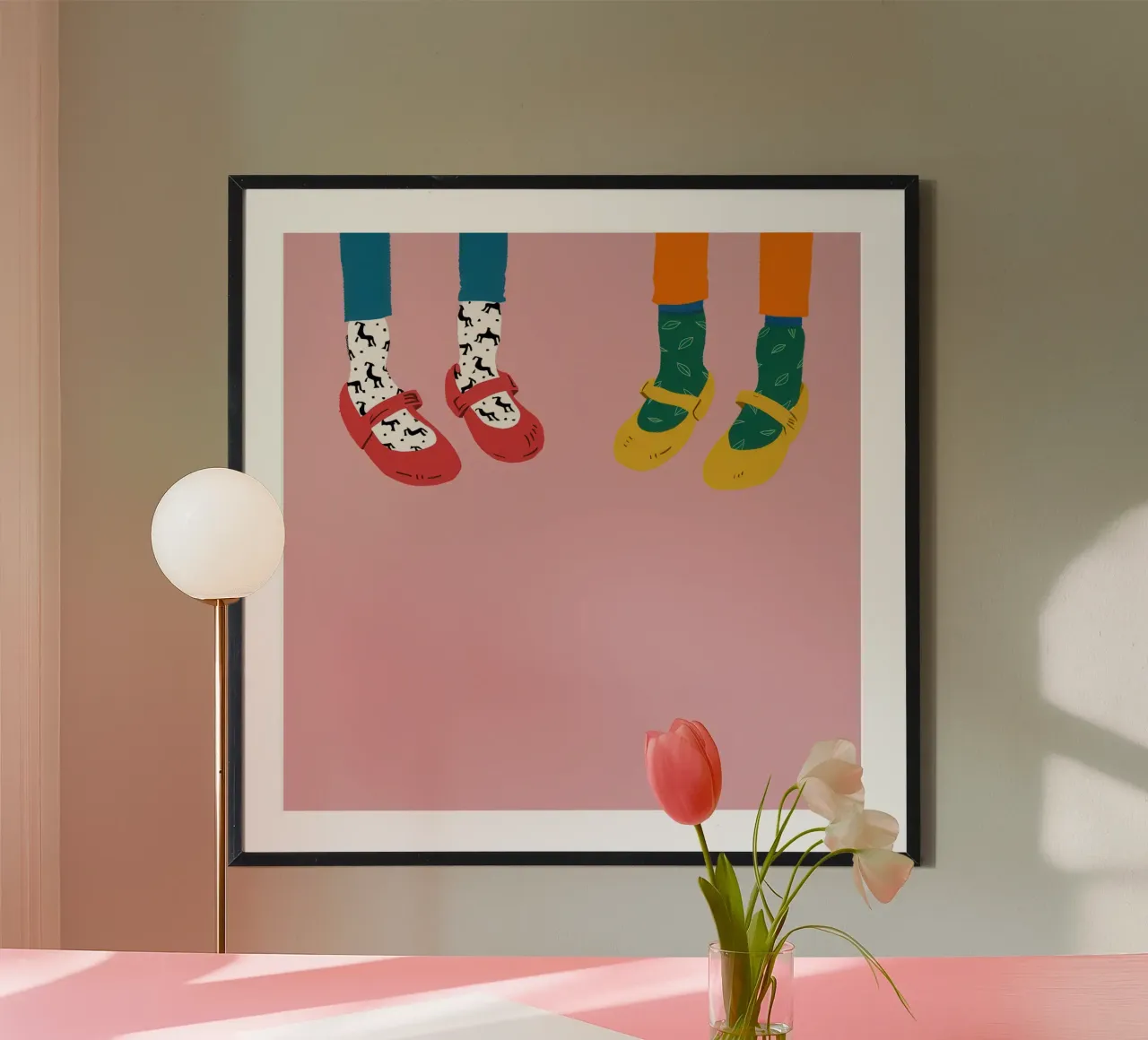 Calcetines con estampado de vaca poster con marco de madera de Bruce Juice