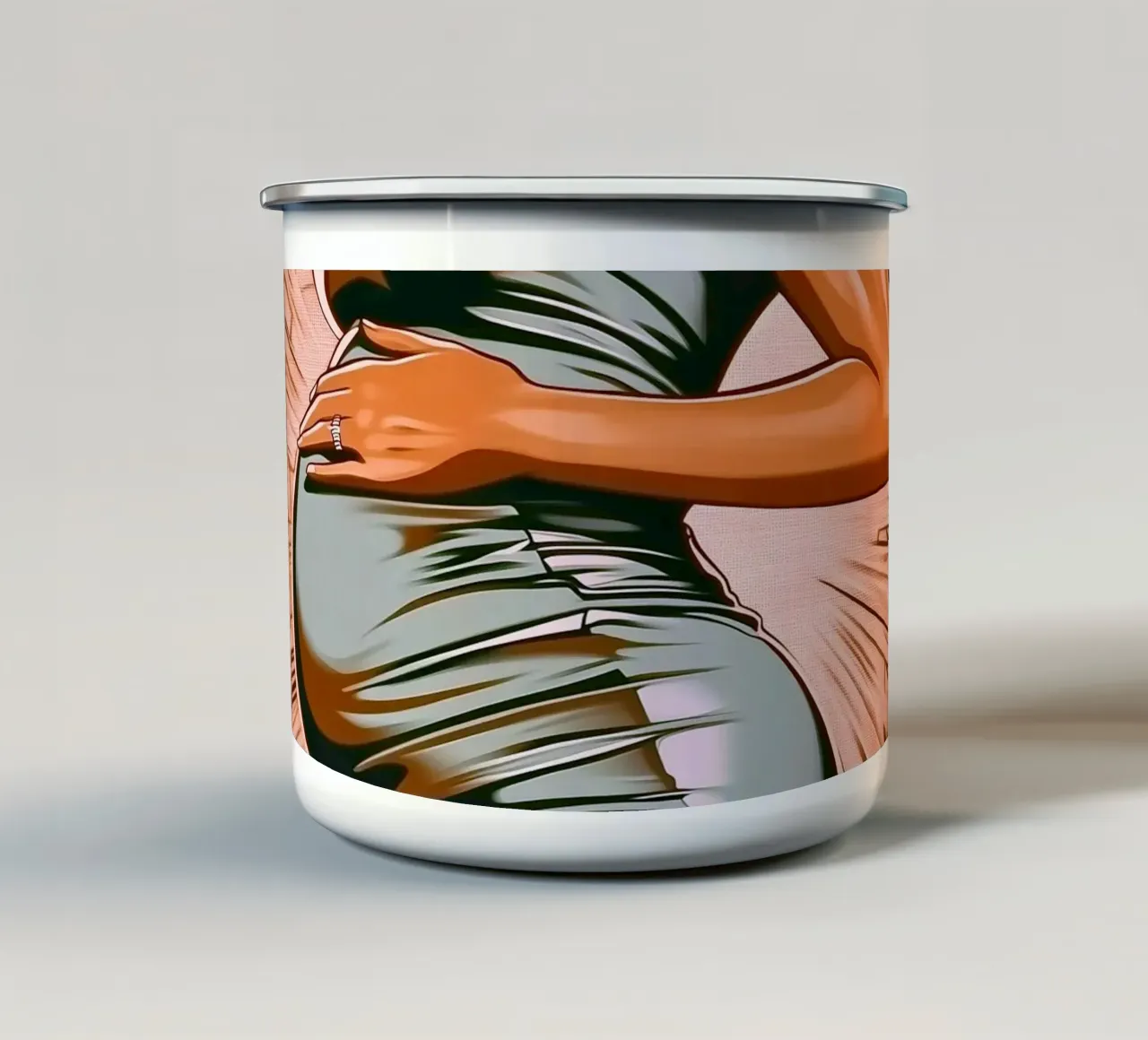 "Bloom" - Ritratto femminile in stile romanzo grafico moderno tazza in smalto da Synthaira