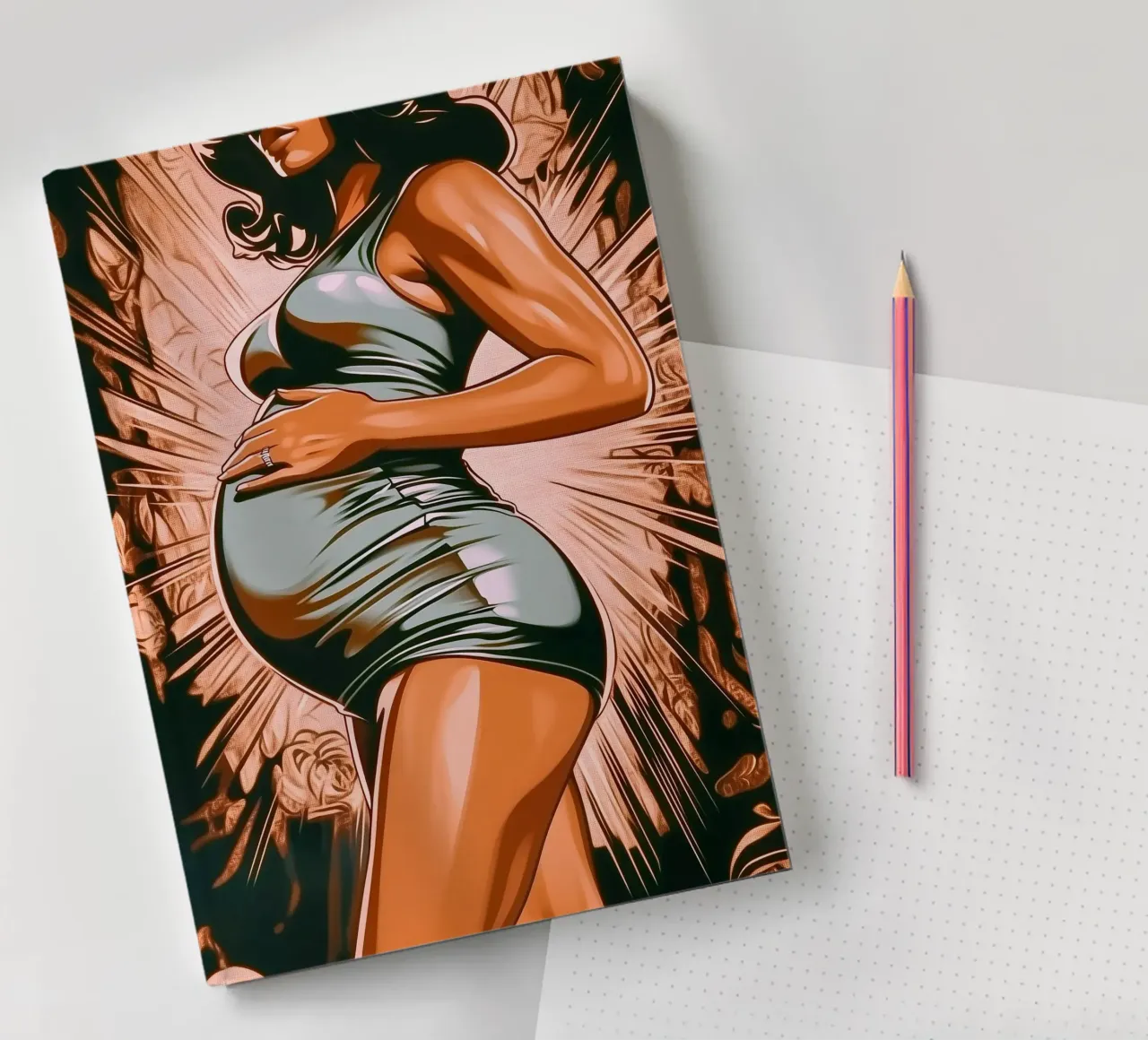 "Bloom" - Portrait d'une femme dans le style d'un roman graphique moderne carnet de notes de Synthaira