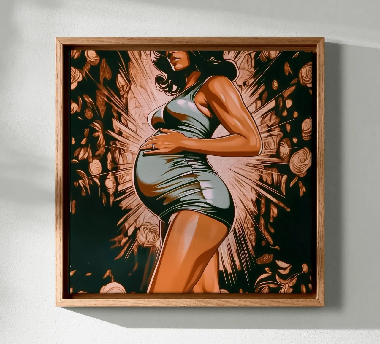 "Bloom" - Ritratto femminile in stile romanzo grafico moderno tela con Cornice a cassetta da Synthaira