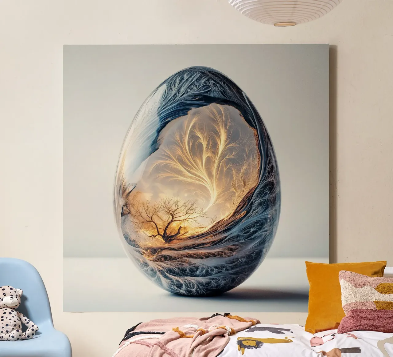 "Genesis" - Surreal Fantasy Art Print | Tree of Life Egg canvas with Floater frame by Synthaira