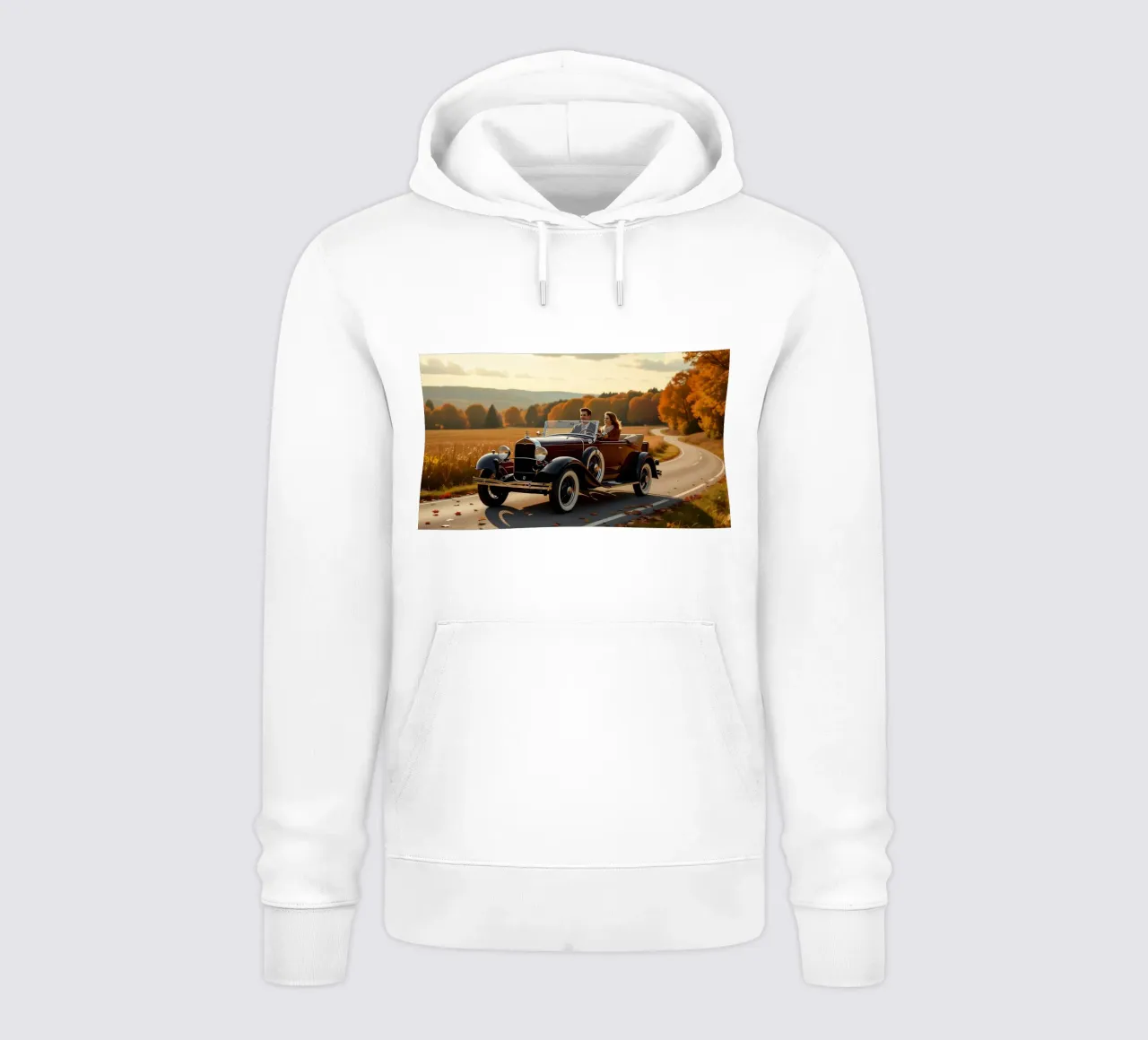 Coppia che viaggia in una Ford Model A decappottabile felpa con cappuccio da Magic Screen