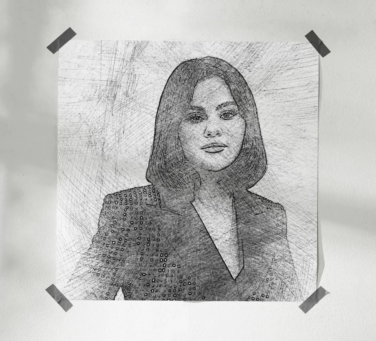 Selena Gomez - Scetch poster con telaio in legno da Trinara