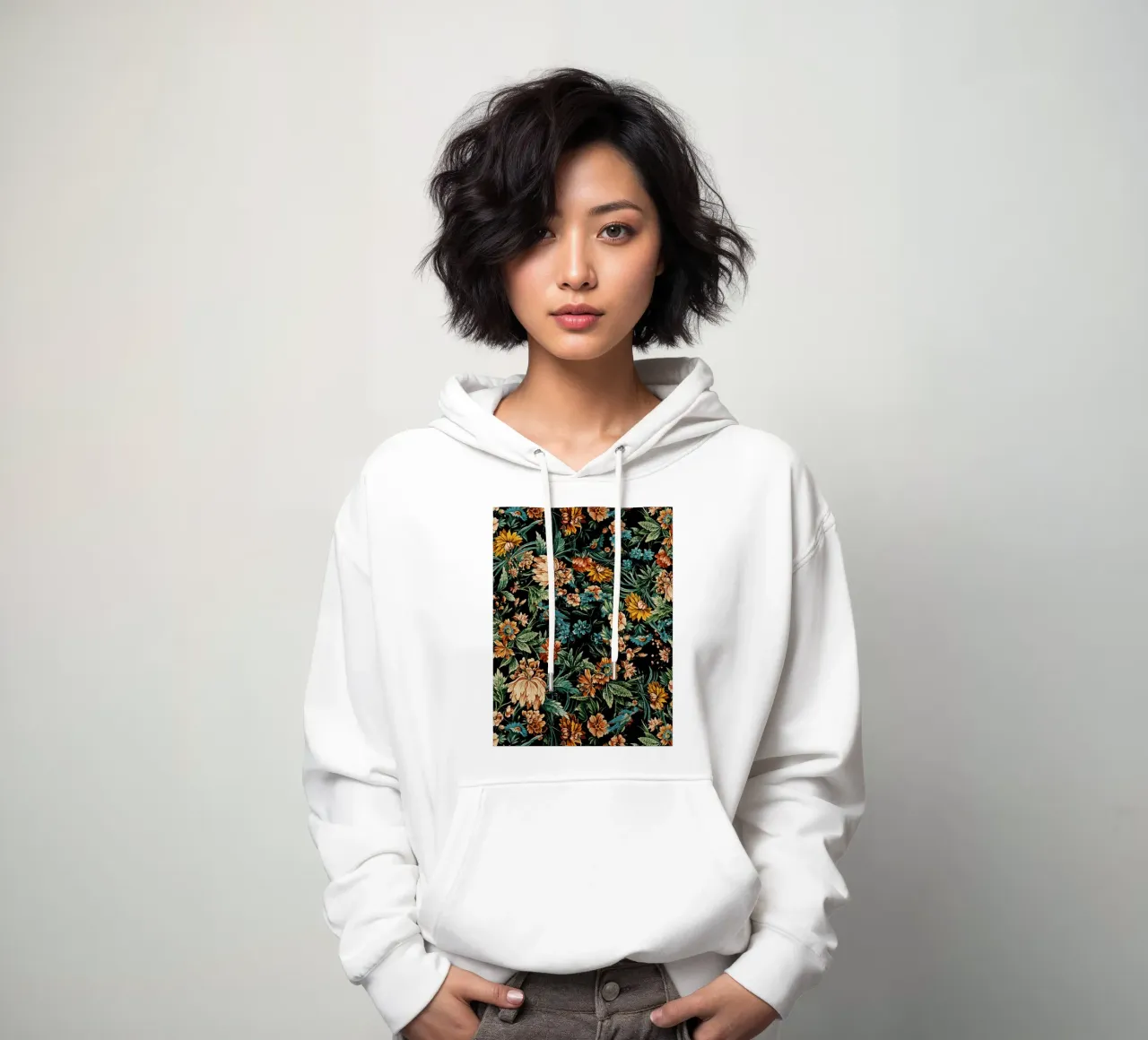 Floral and Birds Pattern felpa con cappuccio da burcukorkmazyurek