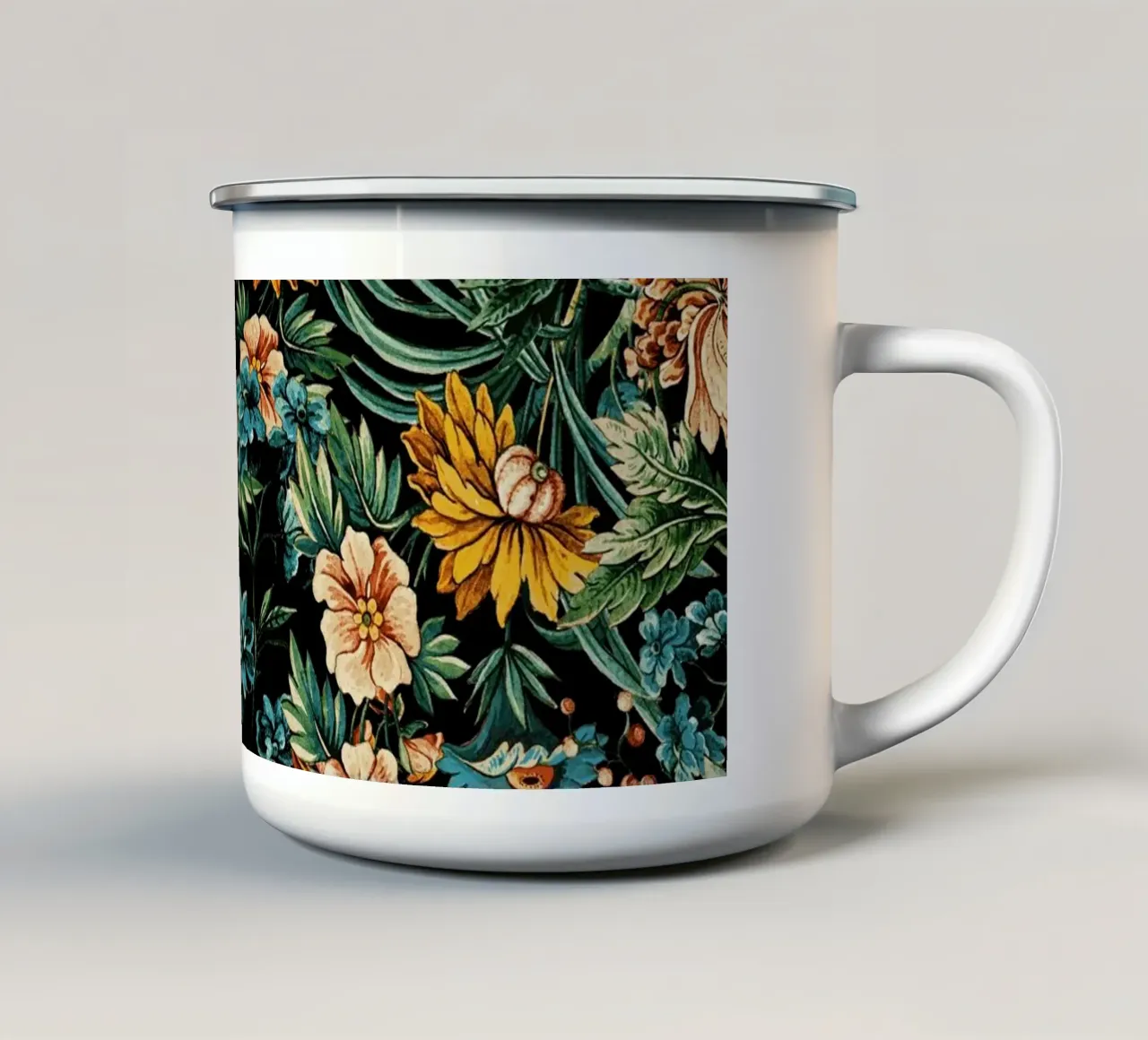 Floral and Birds Pattern tazza in smalto da burcukorkmazyurek
