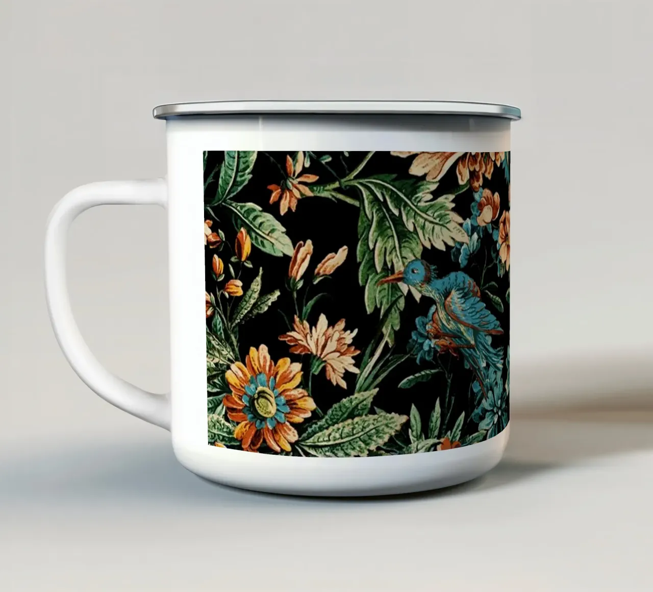 Floral and Birds Pattern tazza in smalto da burcukorkmazyurek