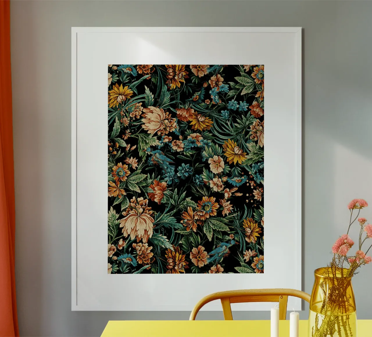 Floral and Birds Pattern poster con telaio in plastica da burcukorkmazyurek