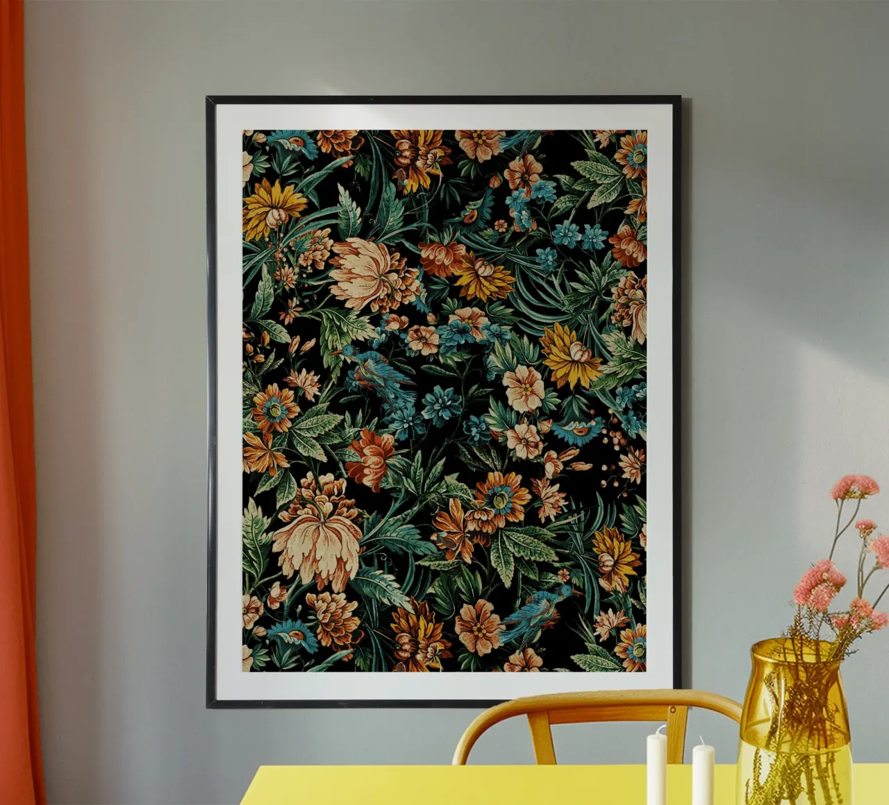 Floral and Birds Pattern poster con telaio in plastica da burcukorkmazyurek