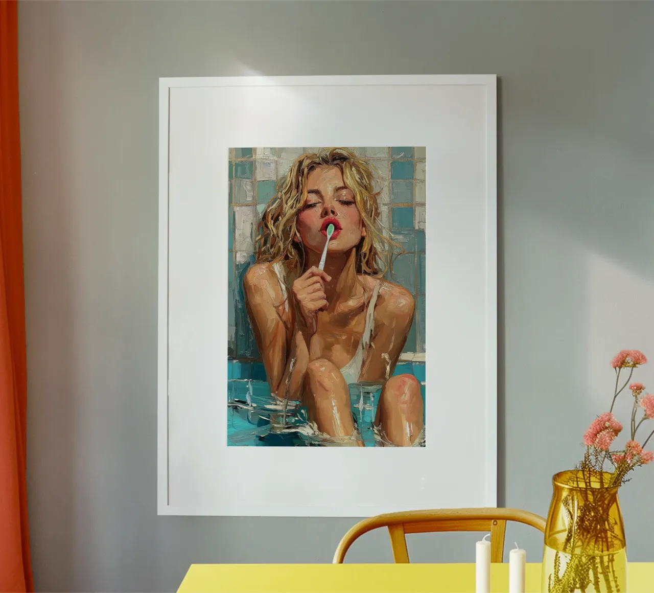 "Rituale mattutino con spazzolino da denti" - Impressionismo moderno poster da Synthaira