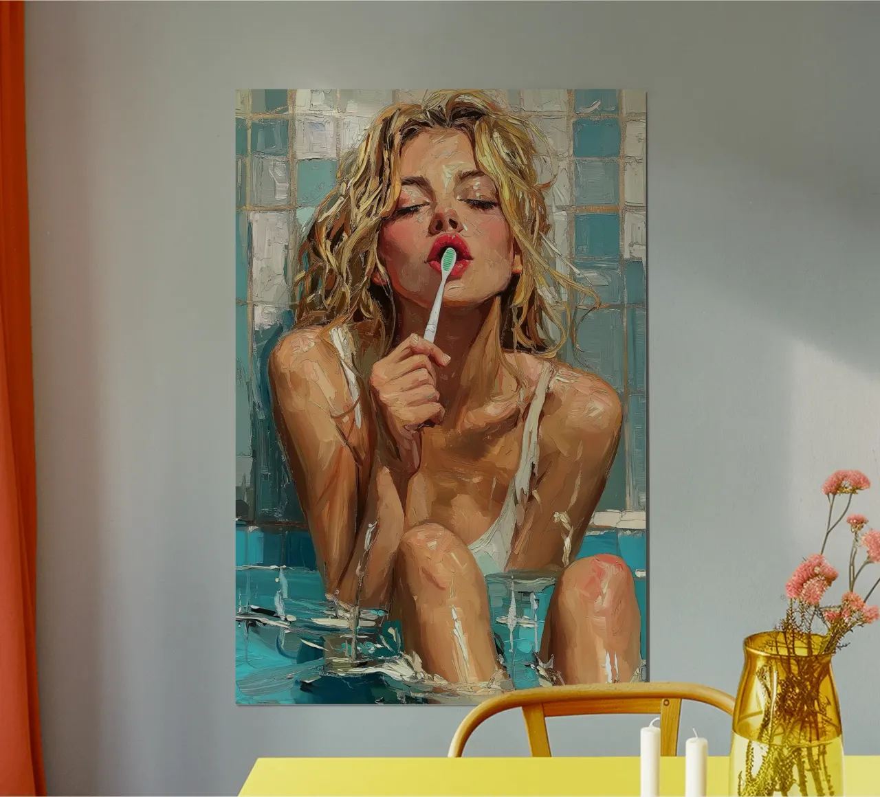"Rituale mattutino con spazzolino da denti" - Impressionismo moderno poster da Synthaira