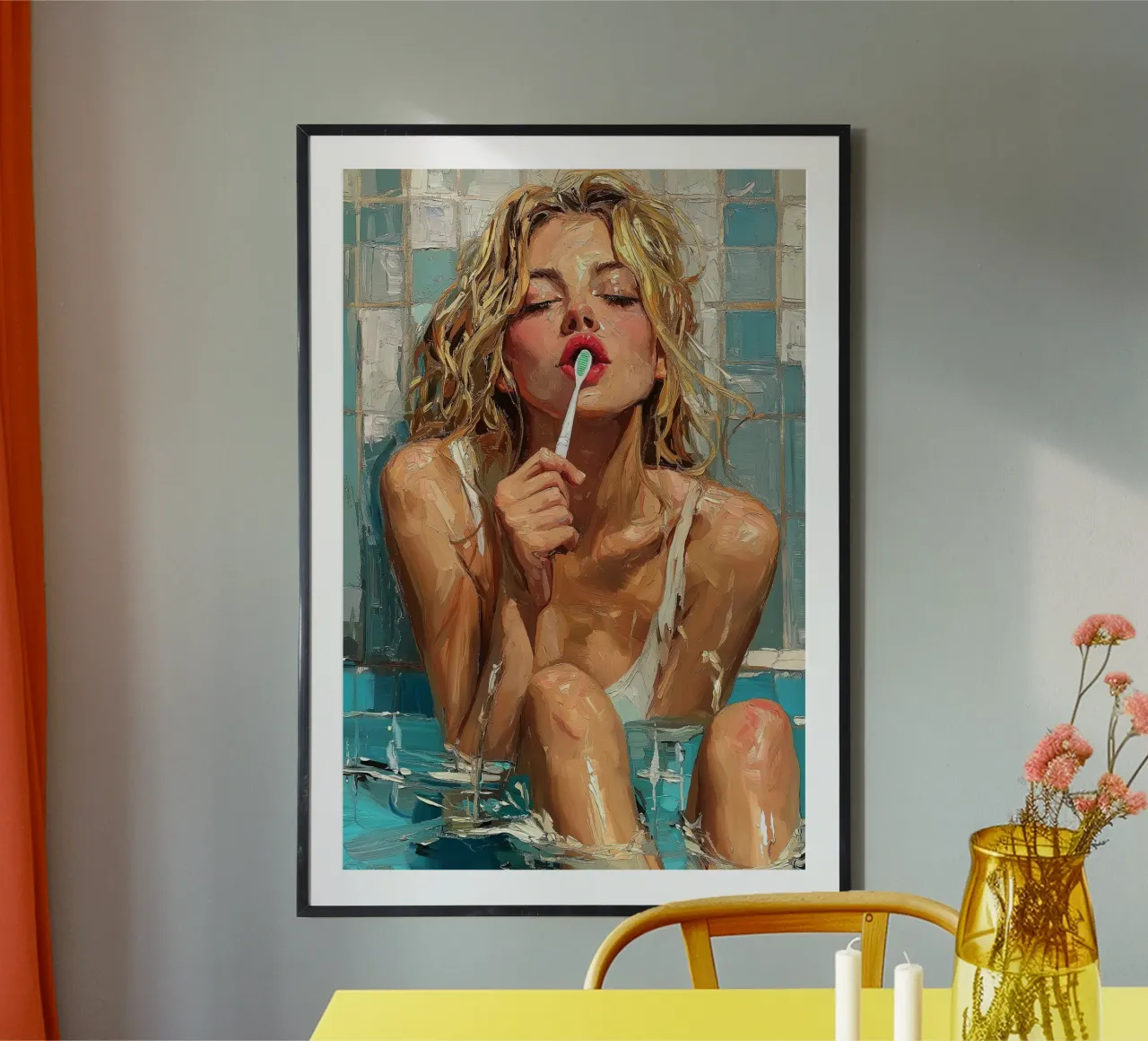 "Rituale mattutino con spazzolino da denti" - Impressionismo moderno poster da Synthaira