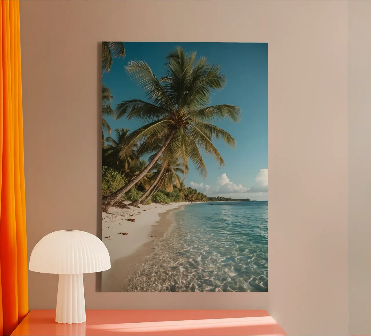 Palm Trees on Tropical Beach with Clear Water canvas with Floater frame by DesignDoodle